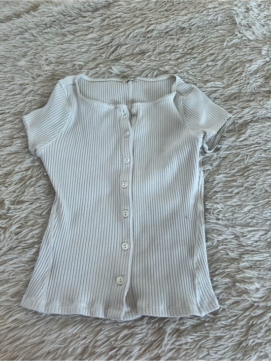 Free People Tops - Free People Ribbed Button-Front Short Sleeve Top - Cream